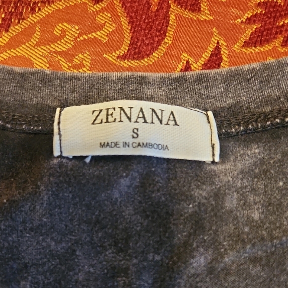 2 Zenana Outfitters V-Neck Tees - Stone-Washed Dark Gray and Blue, Small - Picture 2 of 10